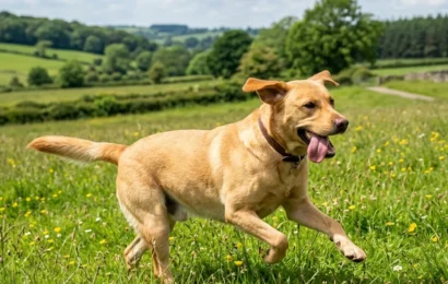 labrador running in field