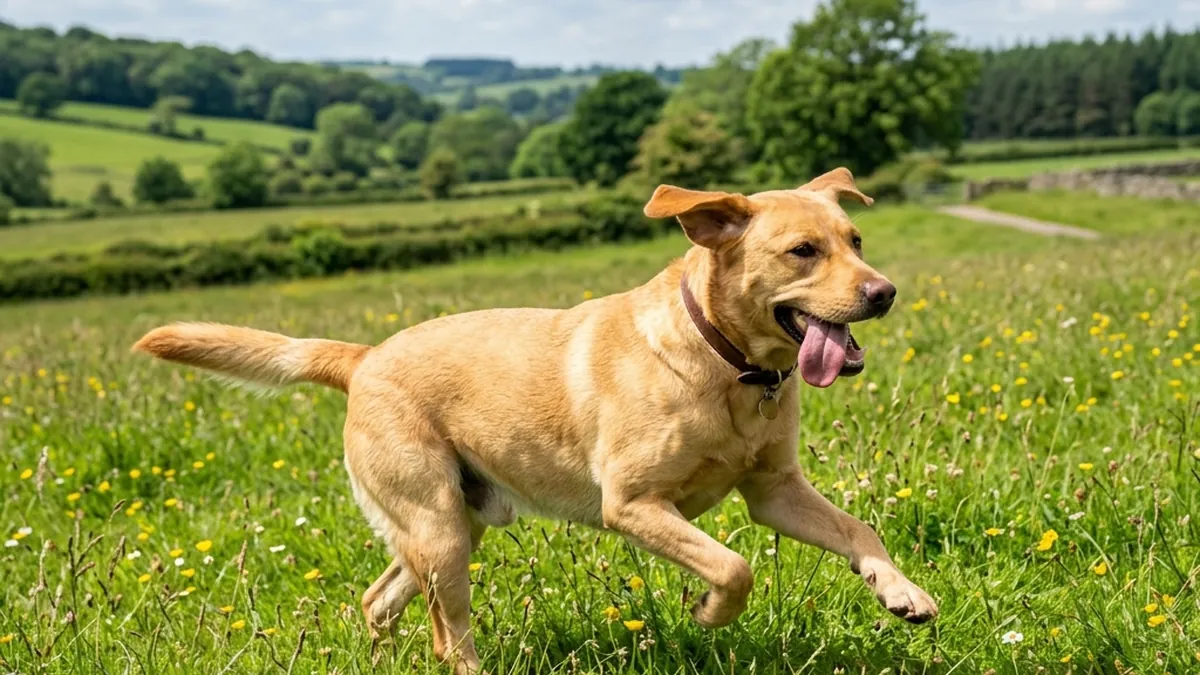 labrador running in field